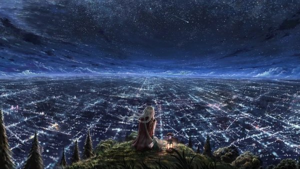 Изображение №48 1920x1080 «Арт девочка над ночным городом, звездное небо» из коллекции «Обои Звёздная Ночь»