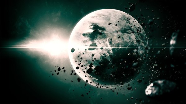 Изображение №14 1920x1080 «Планета, светящаяся звезда, астероиды» из коллекции «Чёрные обои с планетами»