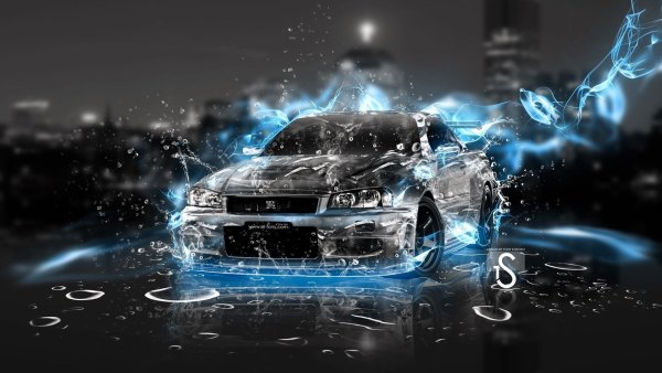 Изображение №13 1920x1080 «Серый фон с машиной Nissan Skyline, голубой неон» из коллекции «Обои Неоновые Машины»