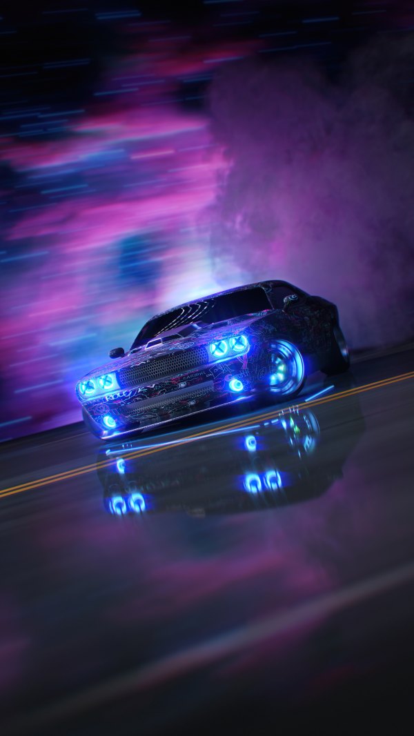 Изображение №6 2160x3840 «Neon Dodge Challenger» из коллекции «Обои Неоновые Машины»
