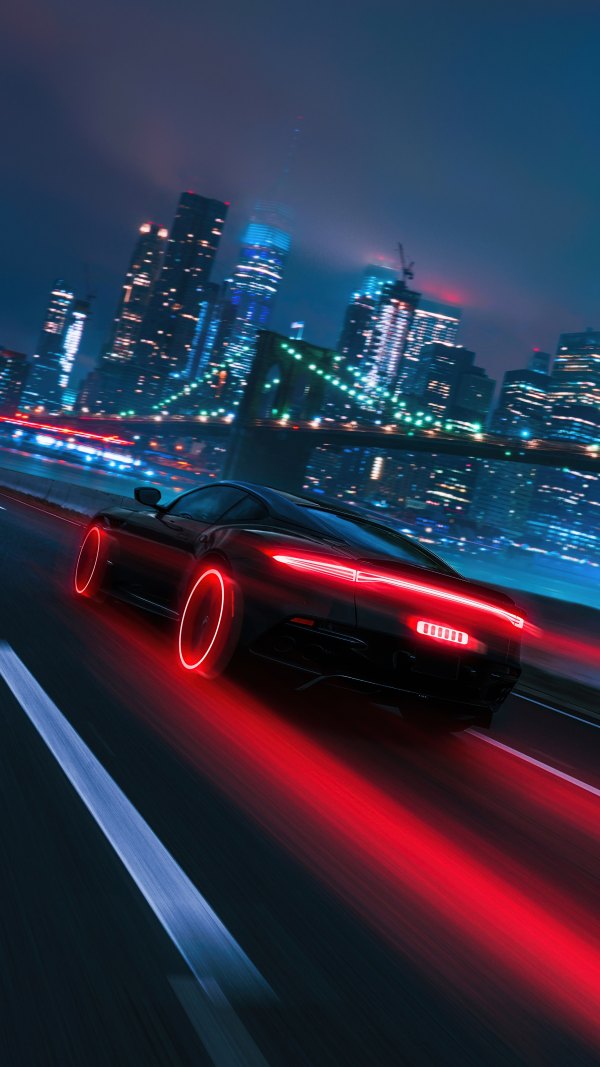 Изображение №8 2160x3840 «Чёрный Porsche 911 с красной неоновой подсветкой, город» из коллекции «Обои Неоновые Машины»