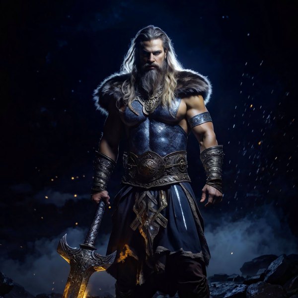 Изображение №19 4000x4000 «Воин Викинг с мечом, темный синий фон, AI» из коллекции «Обои Викинги (Vikings)»