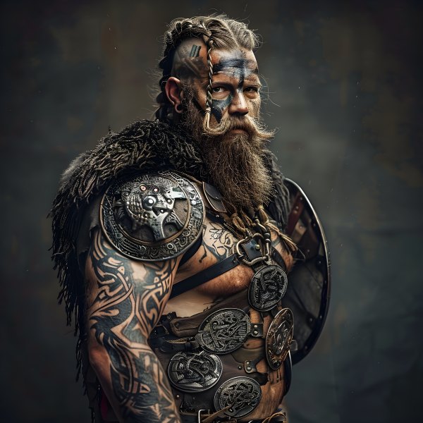Изображение №1 4096x4096 «Крутой скандинавский викинг в доспехах, AI» из коллекции «Обои Викинги (Vikings)»