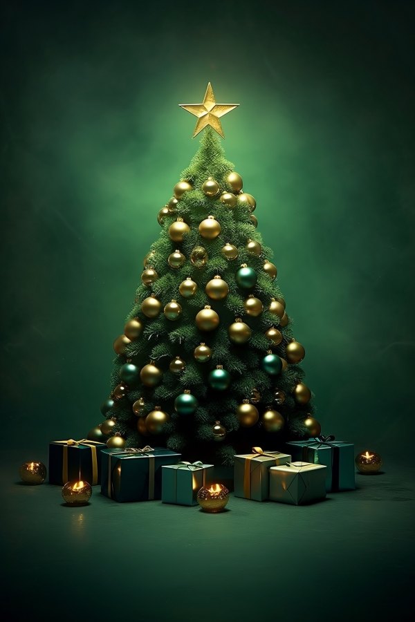 Изображение №7 2730x4096 «Новогодняя Ёлка с подарками, зеленый фон» из коллекции «Новогодние Обои»