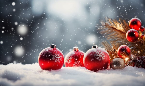 Изображение №2 7120x4240 «Новогодние игрушки на снегу» из коллекции «Новогодние Обои»