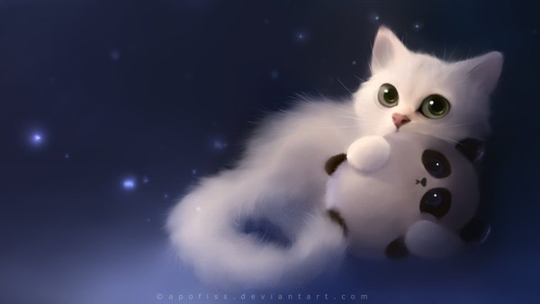 Изображение №48 1920x1080 «Арт белый котенок, панда» из коллекции «Обои Белый Кот, Белая Кошка»