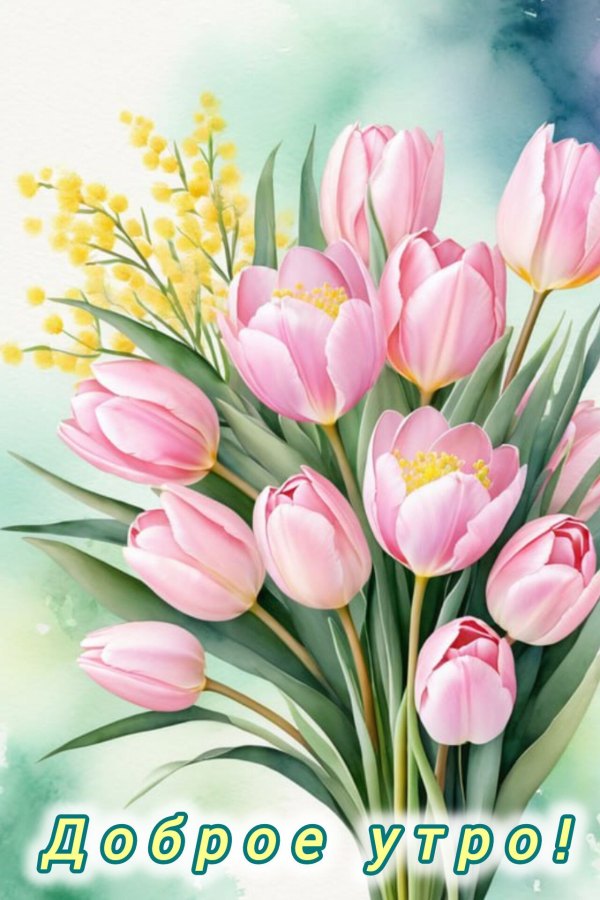 Изображение №21 1280x1920 «Доброе утро, букет цветов, розовые тюльпаны» из коллекции «Открытки «С добрым весенним утром!»»