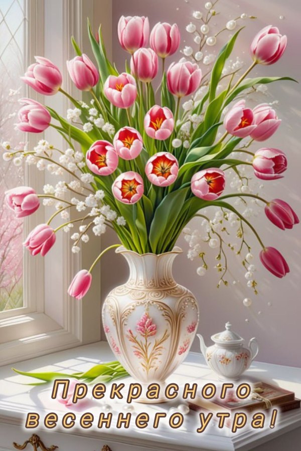 Изображение №10 1280x1920 «Прекрасного весеннего утра, ваза с цветами» из коллекции «Открытки «С добрым весенним утром!»»