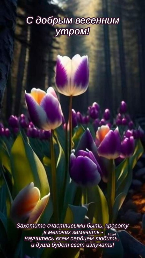 Изображение №73 1080x1921 «С добрым весенним утром, тюльпаны в лесу» из коллекции «Открытки «С добрым весенним утром!»»