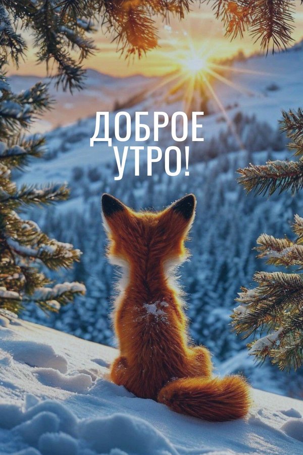 Изображение №57 1000x1500 «Доброе утро! Зимний пейзаж, солнце, рыжая лиса.» из коллекции «Открытки «С добрым зимним утром!» с животными»