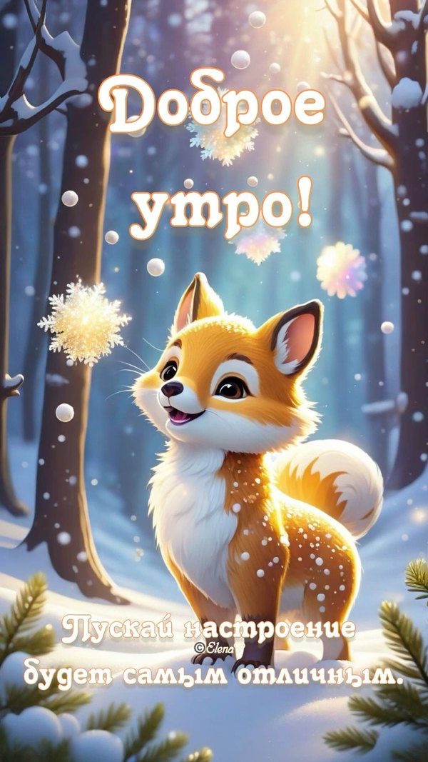 Изображение №74 1080x1920 из коллекции «Открытки «С добрым зимним утром!» с животными»