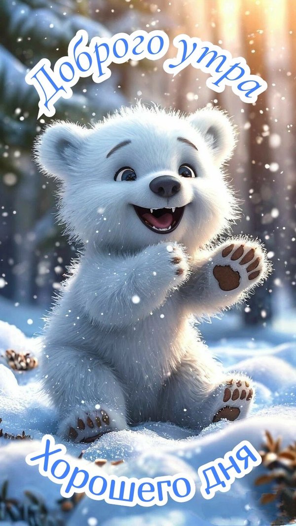 Изображение №48 736x1308 «Доброго утра! Хорошего Дня! Белый медвежонок.» из коллекции «Открытки «С добрым зимним утром!» с животными»