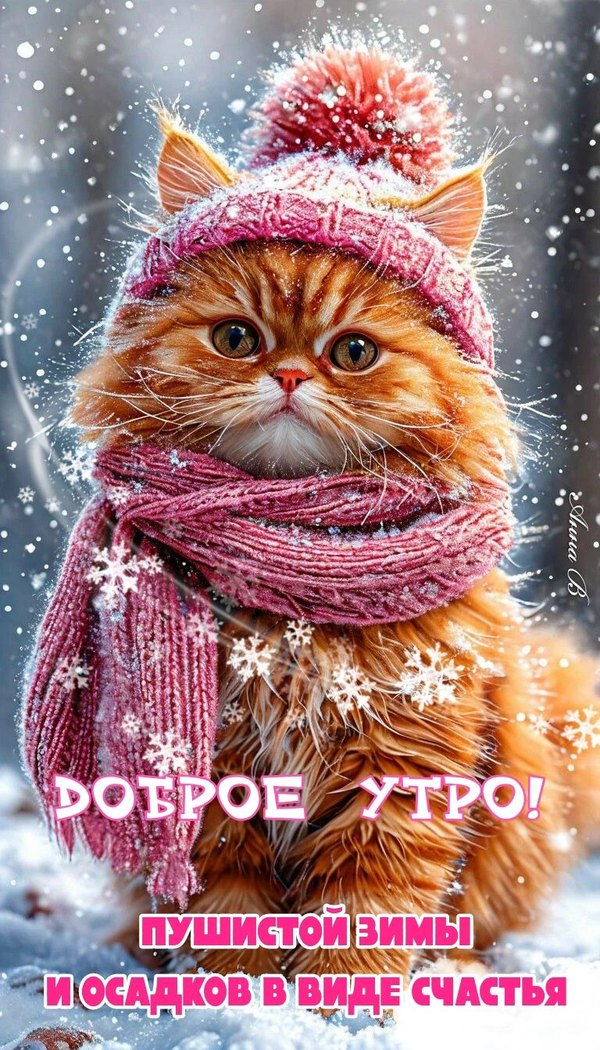 Изображение №59 768x1344 «Доброе утро! Пушистой зимы и осадков в виде счастья!» из коллекции «Открытки «С добрым зимним утром!» с животными»