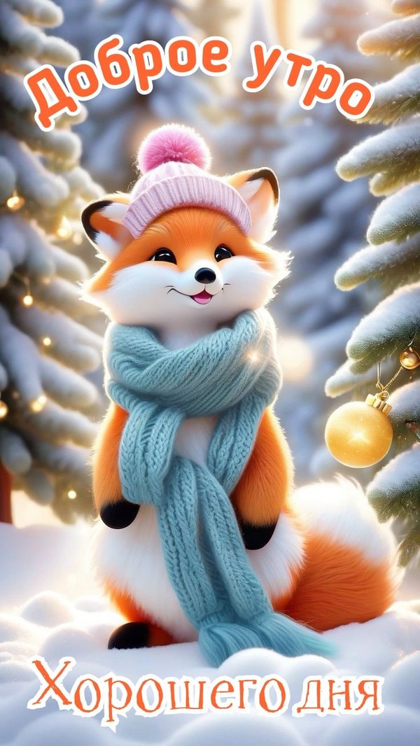 Изображение №76 736x1308 «Доброго утра! Хорошего дня! Рыжая лиса.» из коллекции «Открытки «С добрым зимним утром!» с животными»