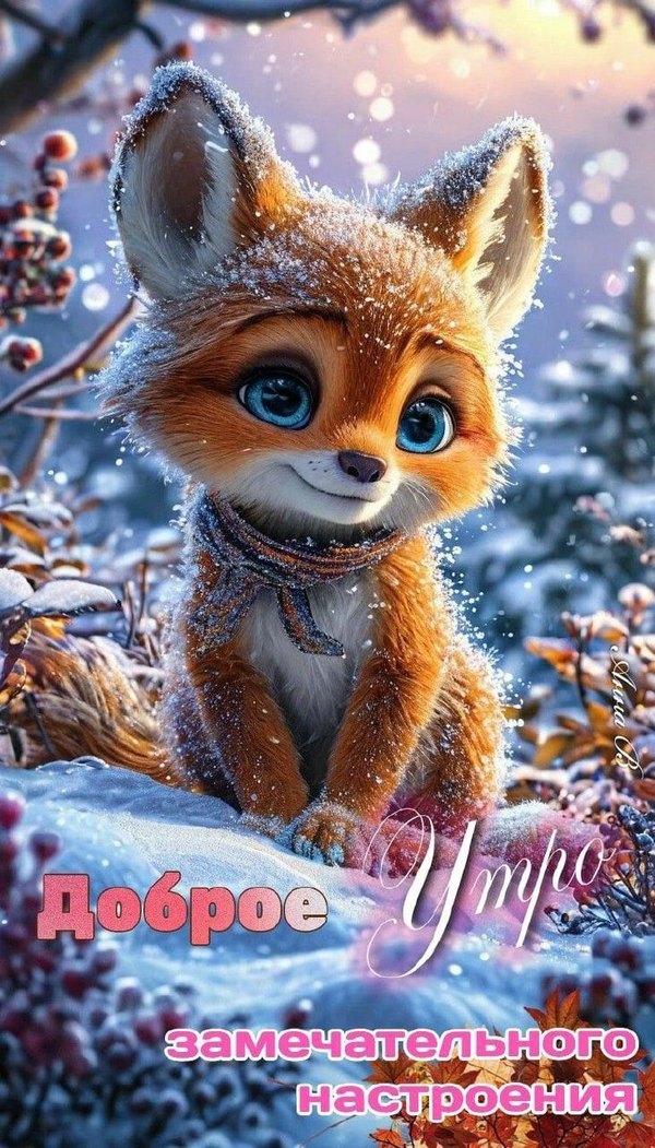 Изображение №66 731x1280 «Доброе утро! Замечательного настроения!» из коллекции «Открытки «С добрым зимним утром!» с животными»