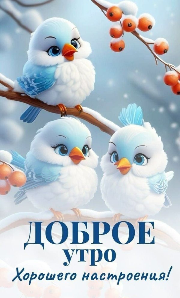 Изображение №54 736x1216 «Доброе утро! Хорошего настроения! Птицы.» из коллекции «Открытки «С добрым зимним утром!» с животными»