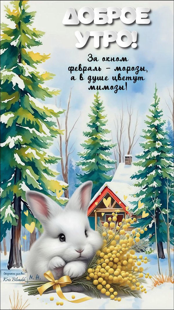 Изображение №37 1080x1920 «Доброе утро! За окном февраль - морозы, а в душе цветут мемозы!» из коллекции «Открытки «С добрым зимним утром!» с животными»