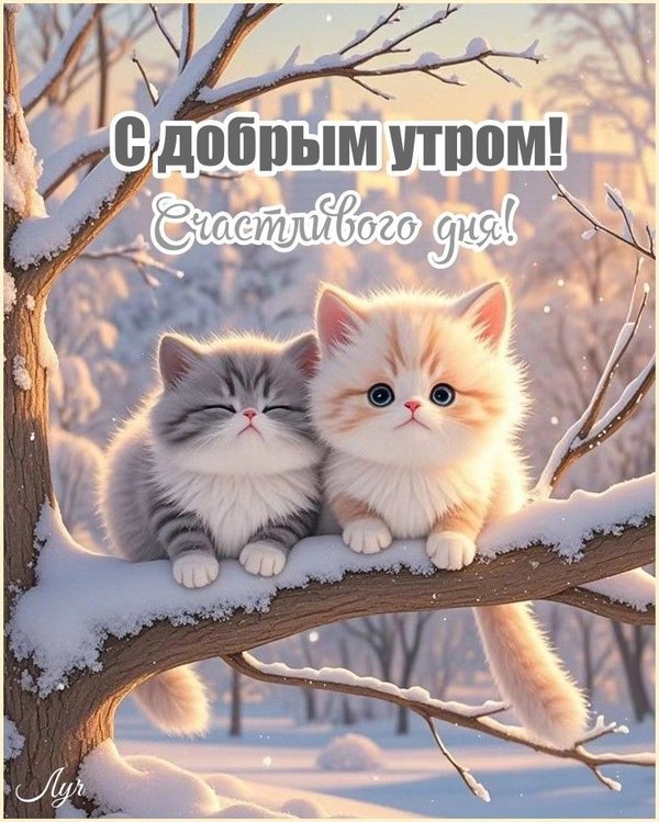 Изображение №52 747x933 «С добрым утром! Счастливого дня! Две милые кошки!» из коллекции «Открытки «С добрым зимним утром!» с животными»