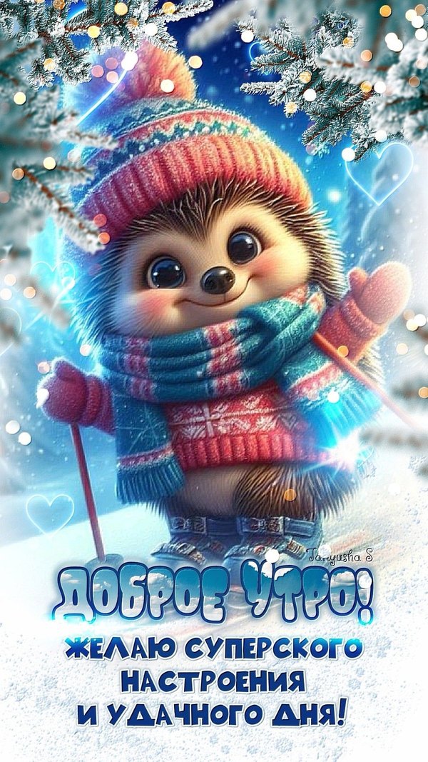 Изображение №68 1080x1920 «Доброе утро! Желаю суперского настроения и удачного дня!» из коллекции «Открытки «С добрым зимним утром!» с животными»