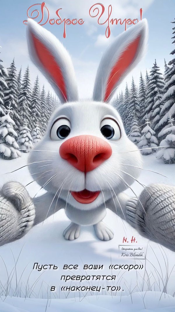 Изображение №62 1080x1920 «Доброе утро! Пусть все ваши "скоро" превратятся в "наконец-то".» из коллекции «Открытки «С добрым зимним утром!» с животными»