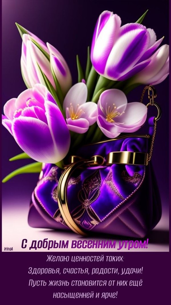Изображение №25 564x1002 «С добрым весенным утром, фиолетовая сумка с цветами» из коллекции «Открытки «С добрым весенним утром!»»