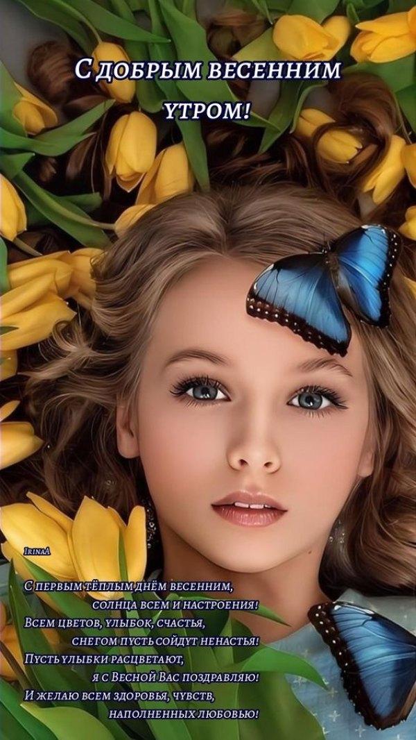 Изображение №55 564x1002 «С добрым весенным утром, девушка, тюльпаны, бабочки» из коллекции «Открытки «С добрым весенним утром!»»