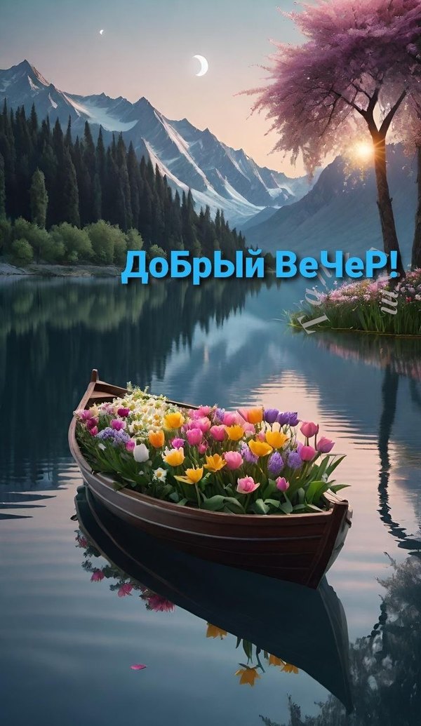 Изображение №31 736x1270 «Красивая открытка Добрый вечер! Весенний пейзаж.» из коллекции «Весенние открытки «Хорошего доброго вечера!»»