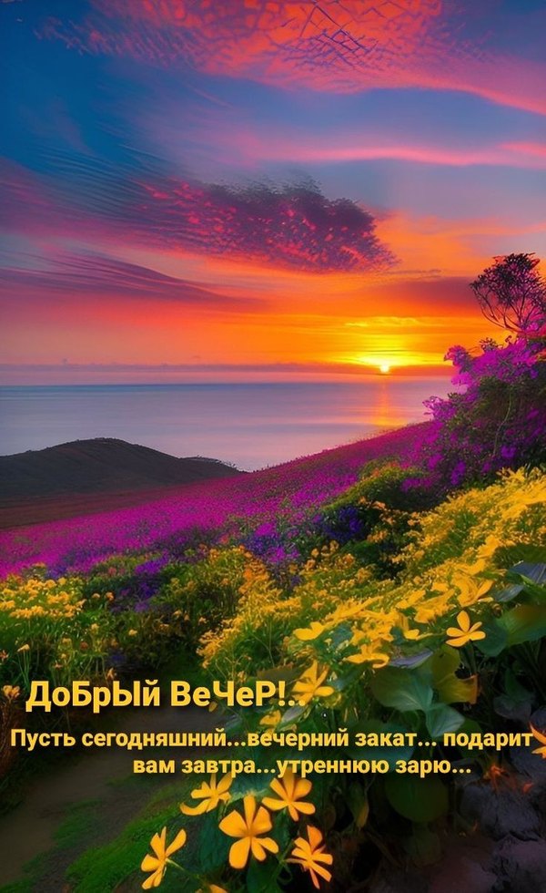Изображение №44 736x1202 «Добрый вечер! Закат, поле цветов, озеро.» из коллекции «Весенние открытки «Хорошего доброго вечера!»»