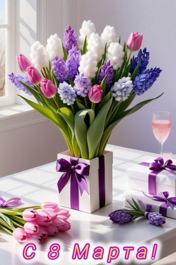 Изображение №27 736x1104 «С 8 марта, цветы, подарок» из коллекции «Красивые открытки «С 8 марта!»»