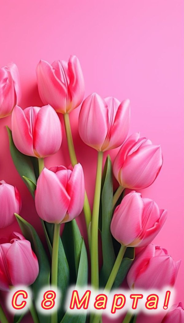 Изображение №10 1097x1920 «Восьмое марта. Розовые тюльпаны на розовом фоне.» из коллекции «Красивые открытки «С 8 марта!»»