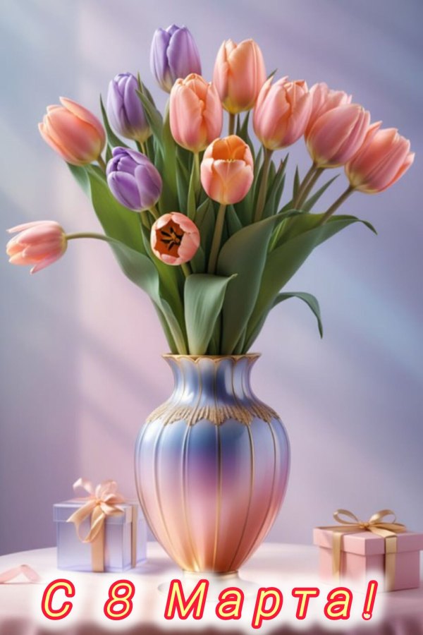 Изображение №49 1280x1920 «С 8 марта! Букет тюльпанов в вазе.» из коллекции «Красивые открытки «С 8 марта!»»