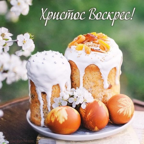 Изображение №44 736x736 «Христос Воскрес! Открытка два кулича, яйца.» из коллекции «Открытки на Пасху»